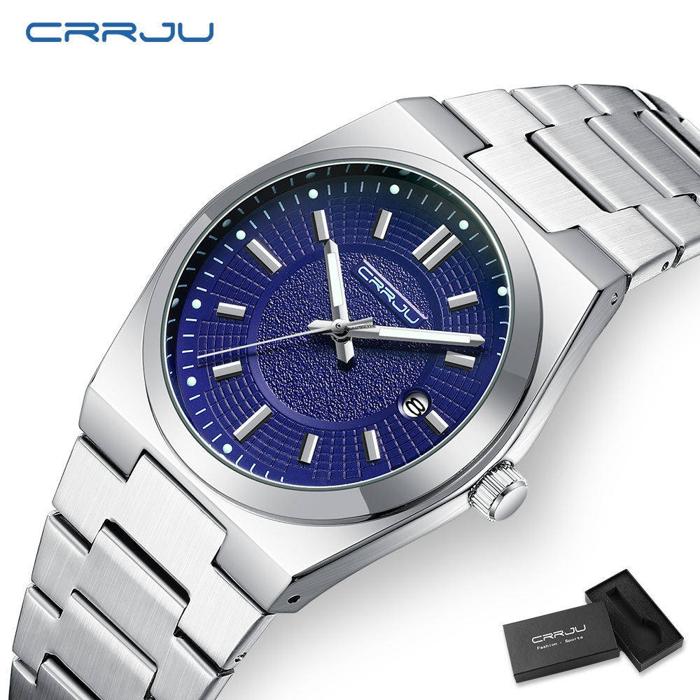 CRRJU Relógio Masculino Recém-Chegado Moda Genuína Pulseira De Aço Inoxidável Mostrador Luminoso Com Exibição De Data Ca em Oferta na Shopee