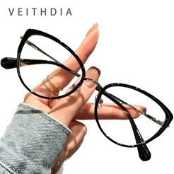VEITHDIA Retro Feminino Olho De Gato TR90 Óculos Ultra Leve Anti-Azul Luz Armação De Lente Plana TQ5740