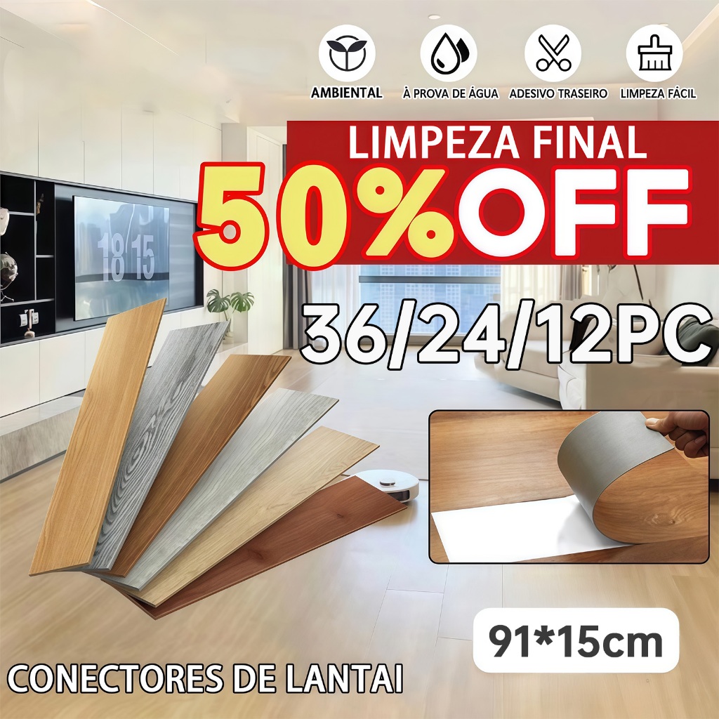 36/24/12PCS Adesivo de Piso Madeira Moderno Antiderrapante Lavável Autocolante 91,4x15,2cm - Vários estilos em promoção