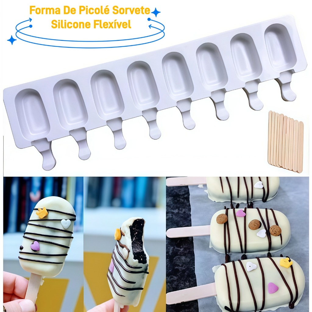 Molde flexível de picolé de sorvete de Silicone, conjunto de 8 peças, 50 palitos de picolé, fornecimento de estoque pron em Oferta na Shopee