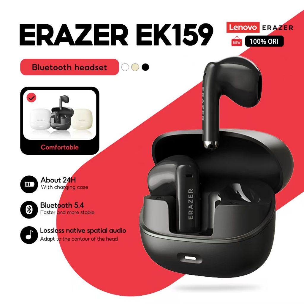 Lenovo ERAZER Fones De Ouvido EK159 Verdadeiro Sem Fio Bluetooth Fone HD Estéreo Alta Fidelidade Baixa Latência Com Micr em Oferta na Shopee