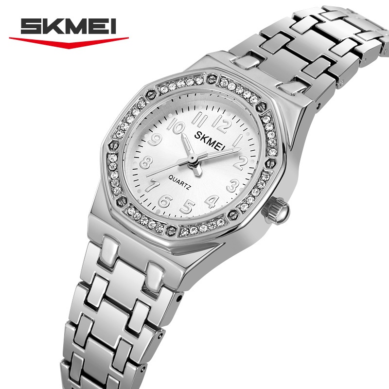 SKMEI 2508 Relógio Feminino Com Moldura De Diamante , Pulseira De Aço Octogonal , Design Requintado E Versátil , Present