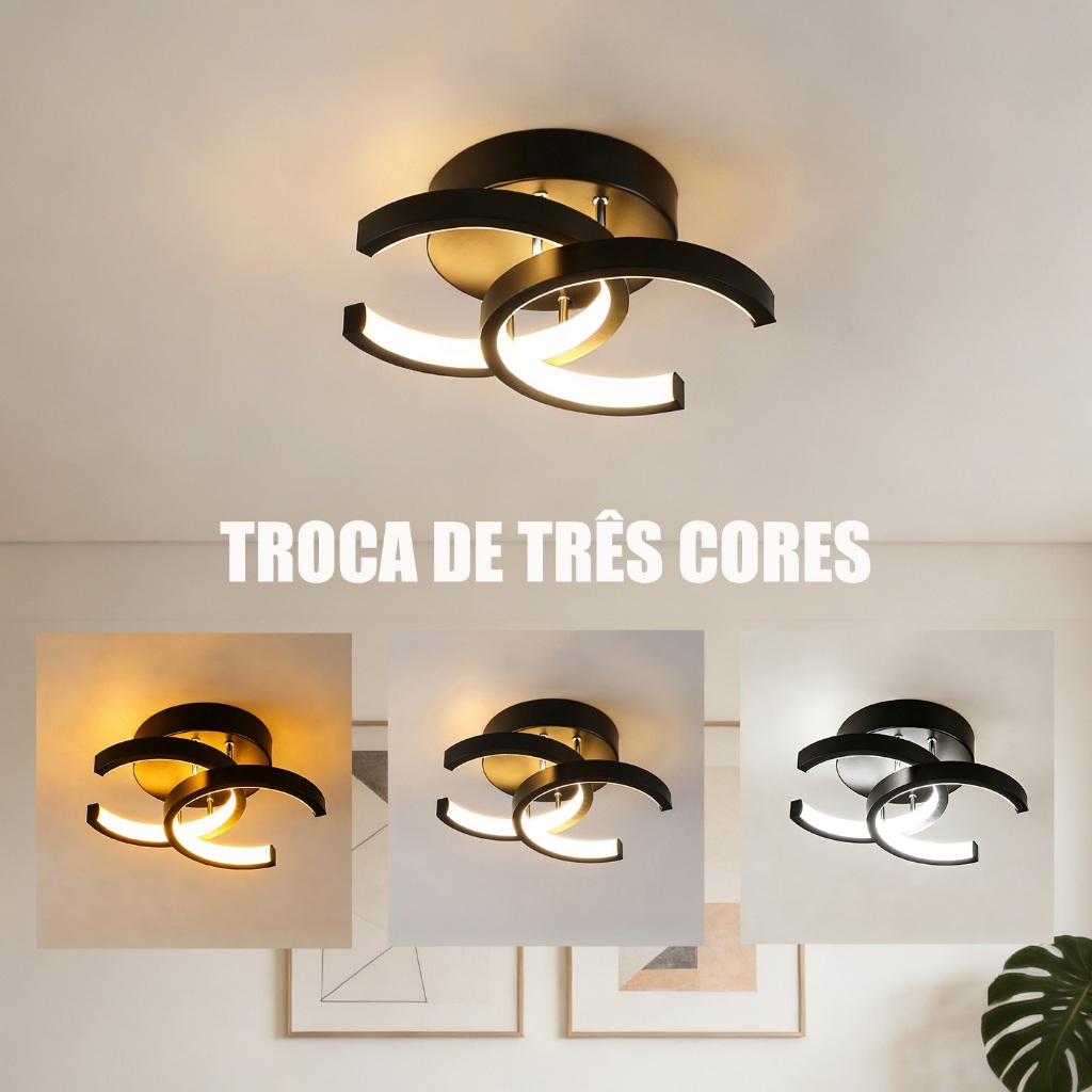 Luminária De Teto Plafon Led Moderna Lustre para Corredor Sala Quarto Cozinha (3 Cores Em 1 Luz)