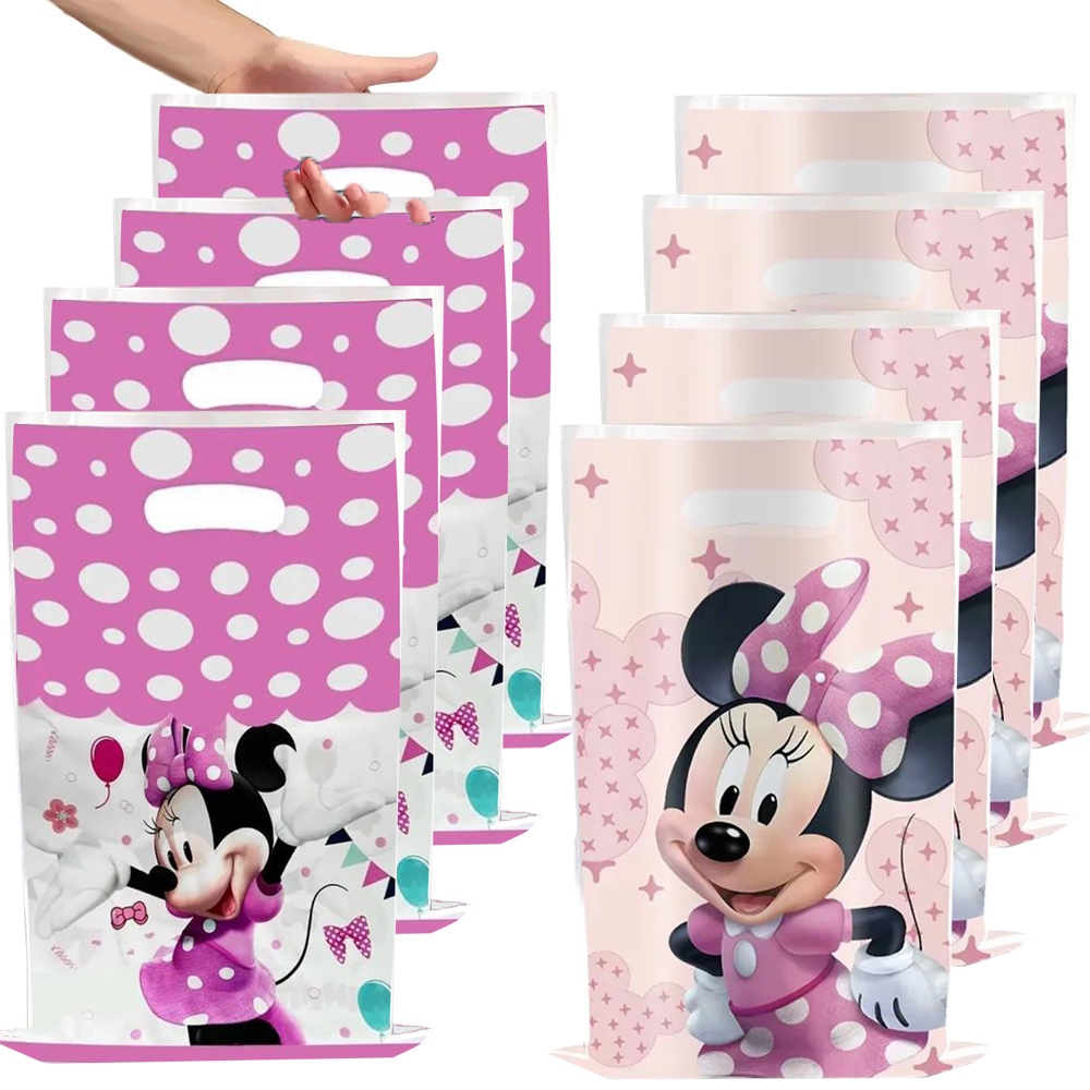10-50 Pçs Novo Rosa Minni Mouse Tema Festa Presente Embalagem Saco Saque De Doces Bolo Bolsa Para Crianças Feliz Aniver