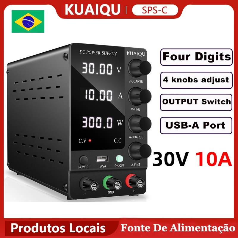Melhor Fonte de Alimentação de Bancada KUAIQU DC 30V10A com Regulador de Tensão e Corrente, Entrada 220V/110V