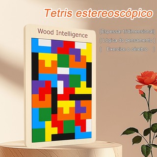 Montessori brinquedos educativos Tetris quebra-cabeça,Quebra-Cabeças Coloridos De Madeira Arco-Íris,Brinquedo educativo