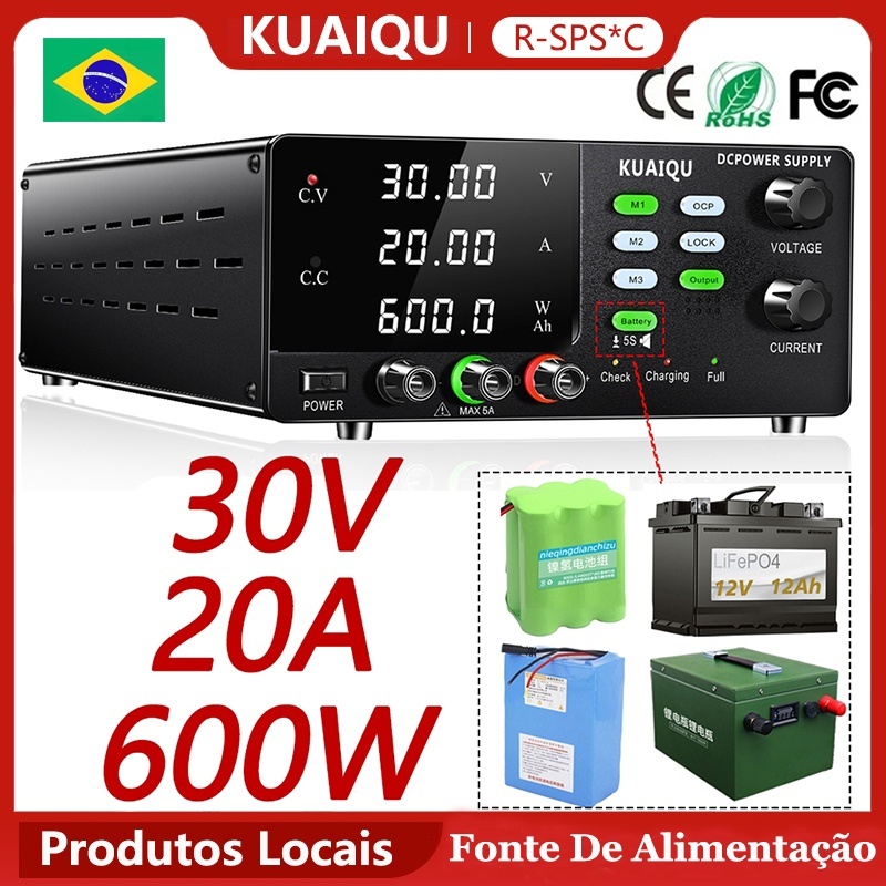 KUAIQU 12V 24V 48V bateria acidificada ao chumbo 0-20A 30A fonte de alimentação dc ajustável totalmente parada automátic
