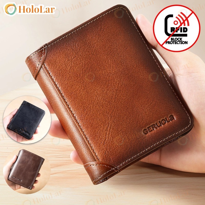 Carteira Antifurto Masculina De Couro Legítimo Vintage De Trifold E Bifold À Escolha-HL em Oferta na Shopee