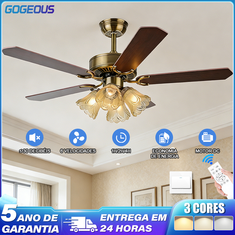 3 Cores 110V-220V Ventilador De Teto Com Luz Com Controle Remoto 5 Folhas 72W Economia De Energia Silencioso