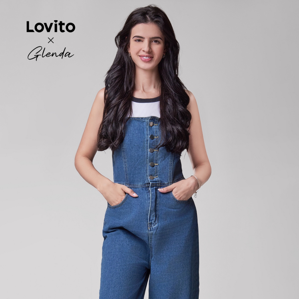 Lovito x Glenda Regata Feminina Básico com viés em contraste LNL38002 em Oferta na Shopee