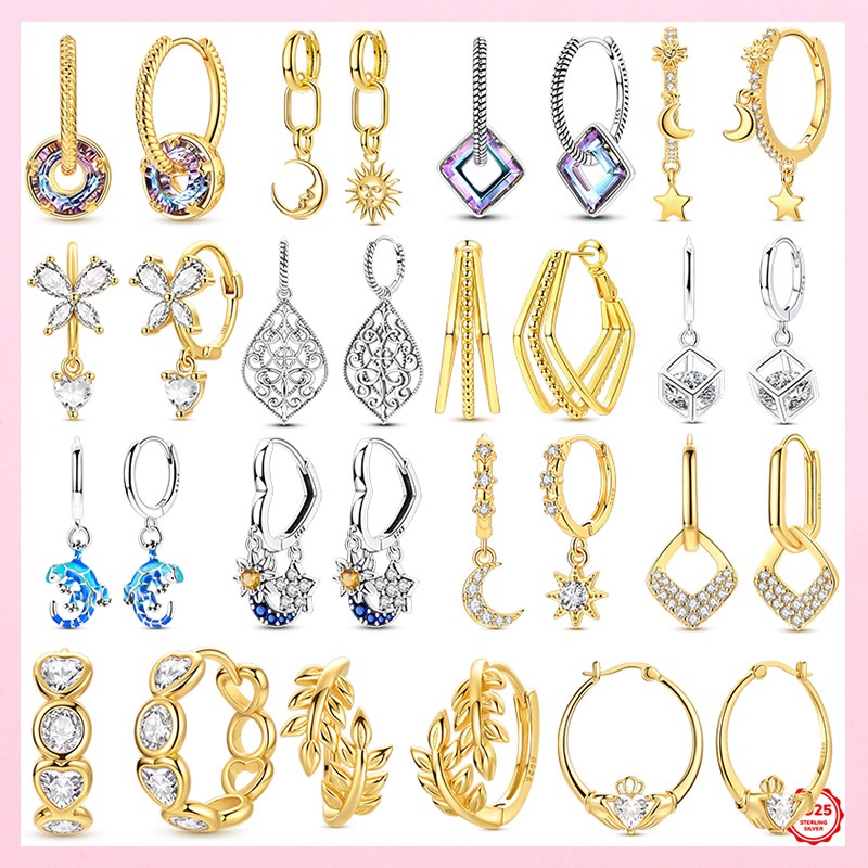 Venda Quente Original 925 Prata Esterlina Ouro Starlight Cristal Hoop Serpentina Brincos Moda Feminina De Alta Qualidade