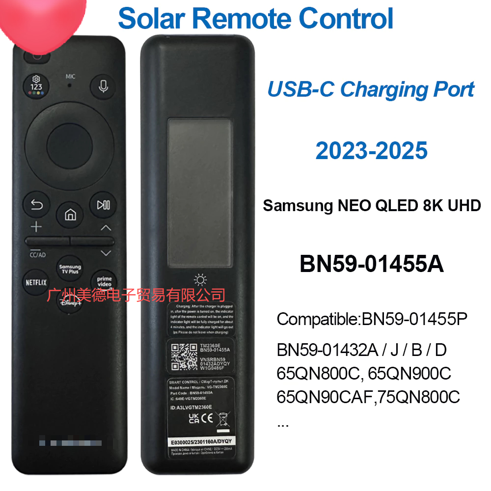 Novo Controle Remoto Solar Samsung BN59-01455A USB-C Carregamento LED Inteligente Android TV Função De Voz 4K 8K UHD 014