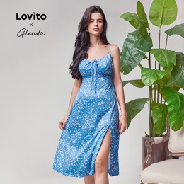 Lovito x Glenda Vestido Feminino Estampa Floral Amarração Busto LNE31004