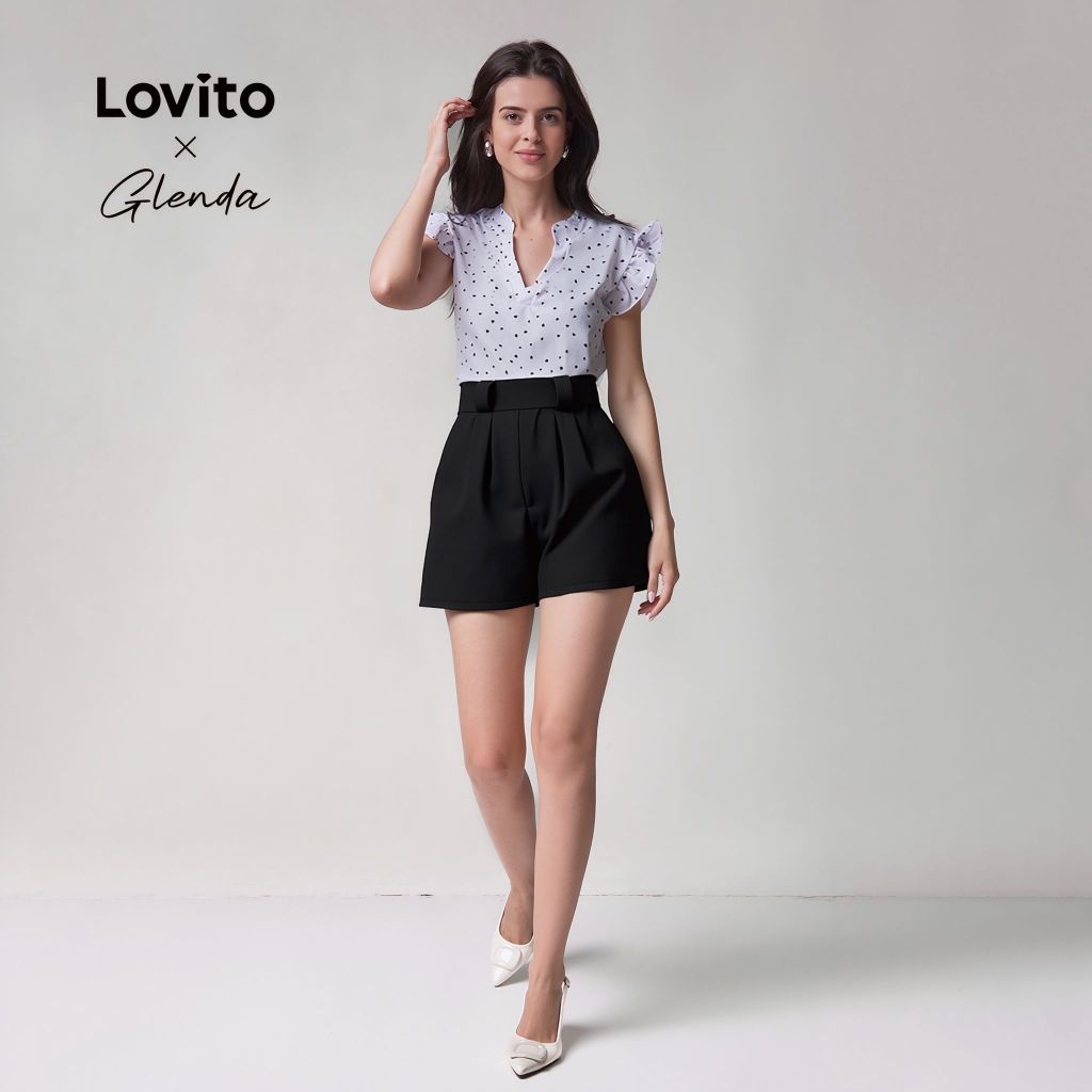 Lovito Short Feminino Alfaiataria Pregas Fente LBL06164