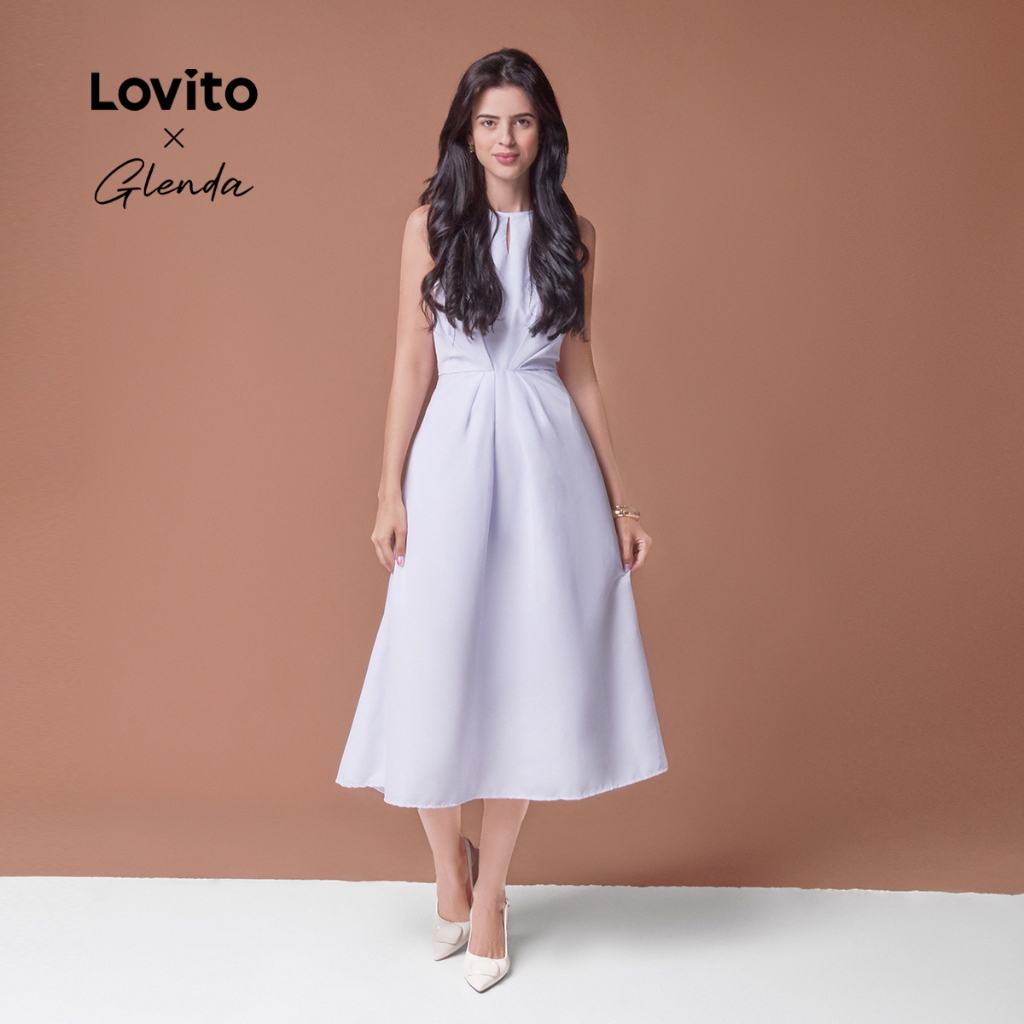 Lovito x Glenda Elegante Vestido Feminino Liso com Cut Out LNE43210 em Oferta na Shopee