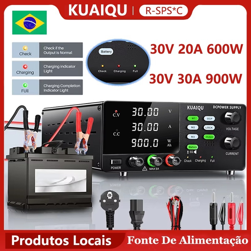 Fonte De Alimentação KUAIQU DC Variável 30V 30A 900W De Bancada De Alta Potência Para Carregamento De Bateria Comutação