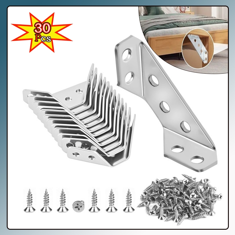 Kit 30 Peças Conector Canto Aço Inoxidável Para Móveis Univers Suporte Para Cantos em Oferta na Shopee