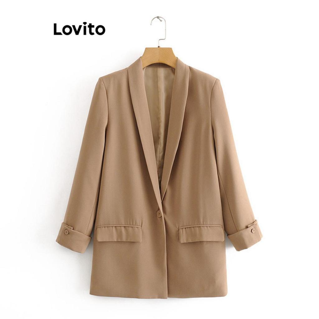 Lovito Blazer Casual Bolso Liso E Botão Básico Para Mulheres LNL63403 em Oferta na Shopee