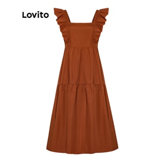 Lovito -  Vestido Elegante com Laço Nas Costas e Babados Na Barra Primavera/verão Vermelho Rosado L137LD144 em Oferta na Shopee