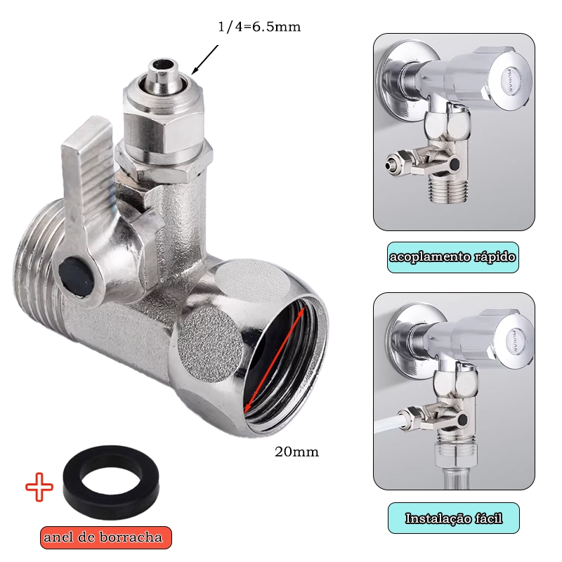 Adaptador Conexão Filtro Purificador de Água Rosca 1/2 para 1/4 - Com Registro
