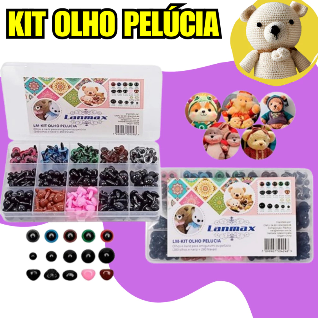 Kit Amigurumi 560 Peças - Olhos, Focinhos, Travas e Estojo | Maior Kit do Mercado, Completo para Iniciantes e Artesãos