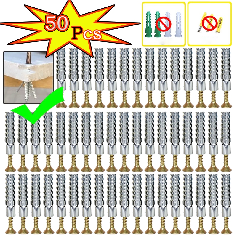 Kit 50x bucha de metal 6mm com parafuso philips para concreto parede em Oferta na Shopee