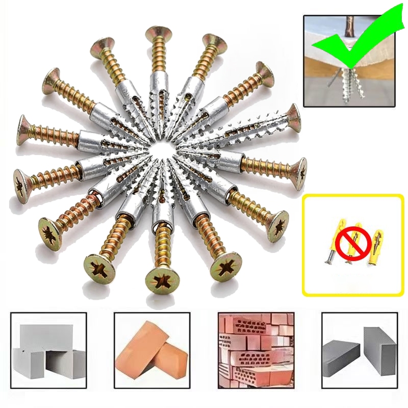 150 PCS Peças Bucha de metal com parafuso philips para concreto, Kit De Reparo De Furo De Dobradiça Solta Para em Oferta na Shopee