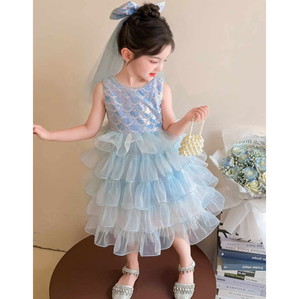 Vestido de bolo de lantejoulas sereia para meninas vestido de princesa Elsa infantil