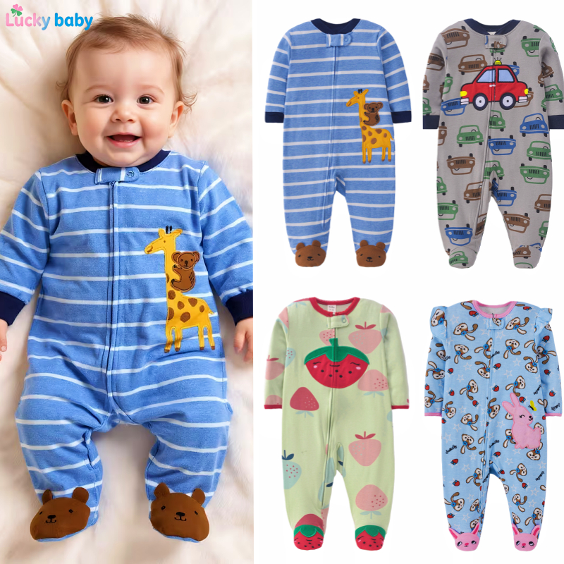 Lucky Baby Macacão Bebê Menino e Menina Algodão 100% Zíper Pé Fechado Confortável Primavera/Outono