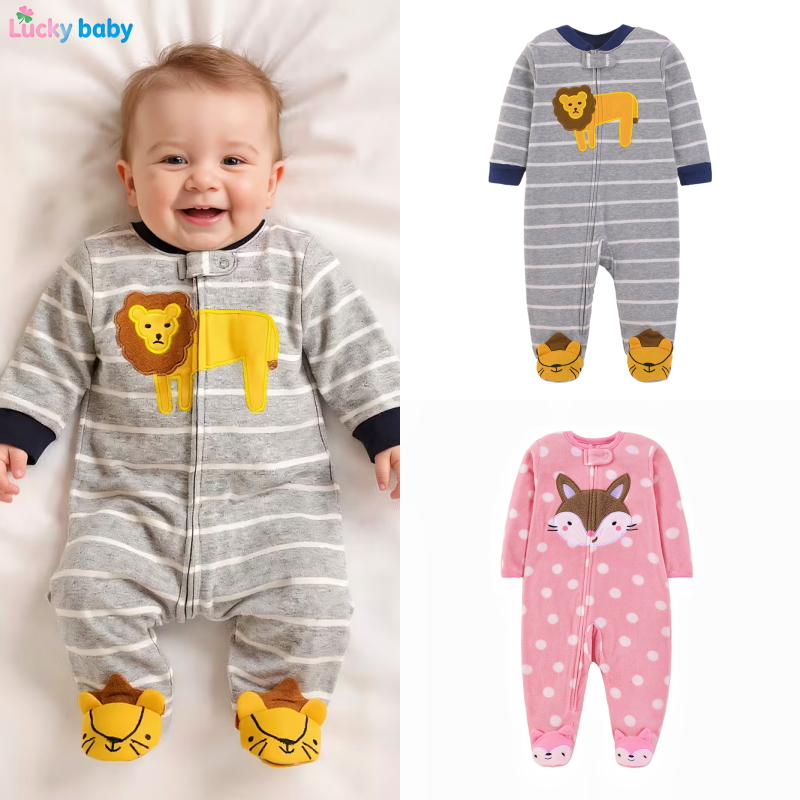 Macacão Bebê Primavera/Outono Menino Manga Longa 100% Algodão Recém-Nascido 0–12 Meses Zíper Pé Fechado Estampa Carro
