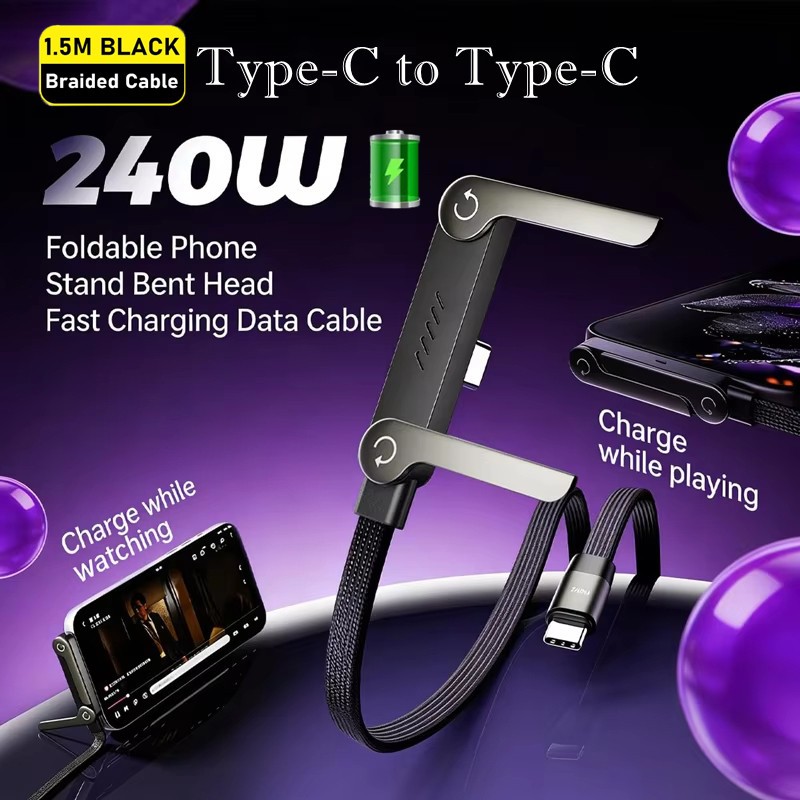 Cabo De Carregamento De Suporte De 240W , Tipo C/USB Para 2 Em 1 Com Telefone Jogos/Vídeos Chagring