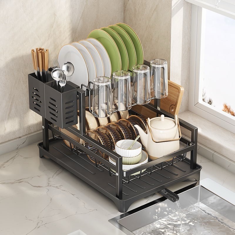 HAOSIN Escorredor de Louças Rack Aço Carbono Organizador Preto