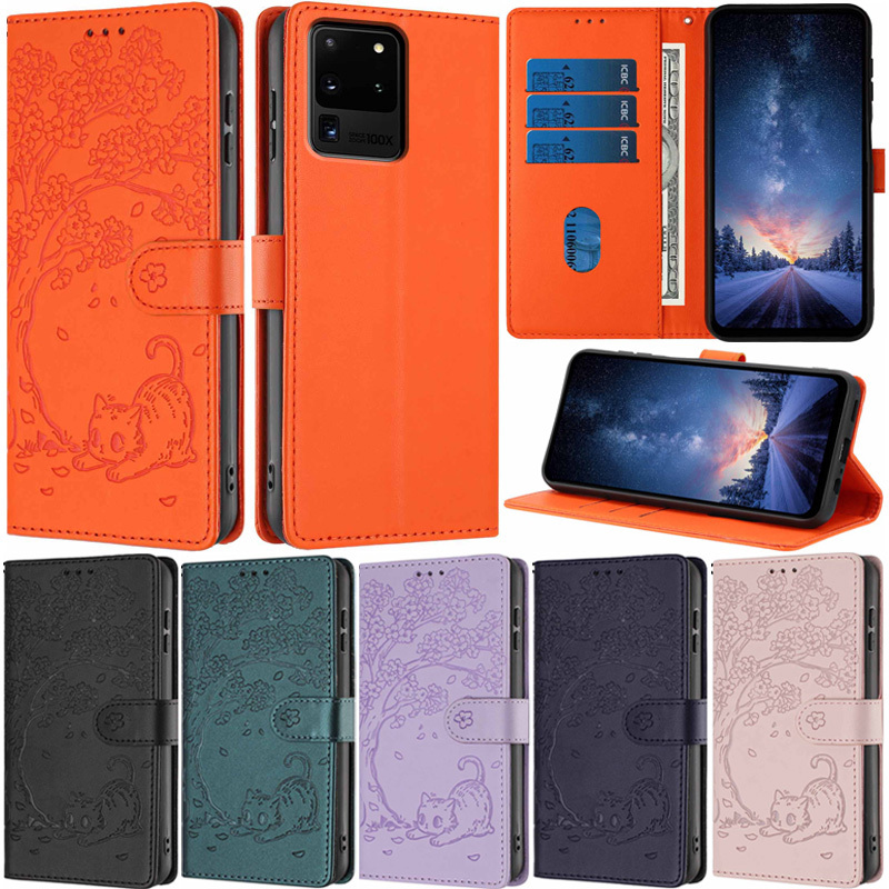 Capa De Luxo Para Samsung Galaxy S20 Ultra S10 Plus S7 Edge S8 S20 FE 5G 2022 S9 + S8 + S20 Cat Flowers Carteira De Cour