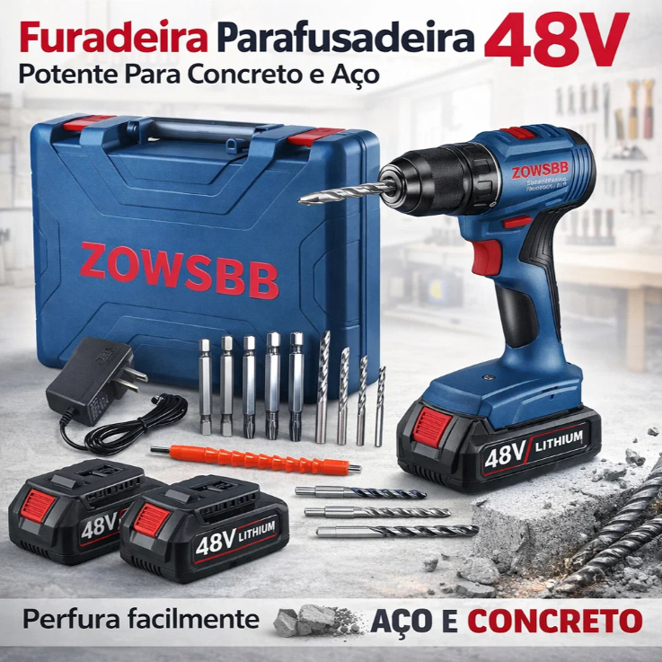 Furadeira parafusadeira 48V furadeira de impacto Genéric bosch 2 Baterias Kit de acessórios em Oferta na Shopee