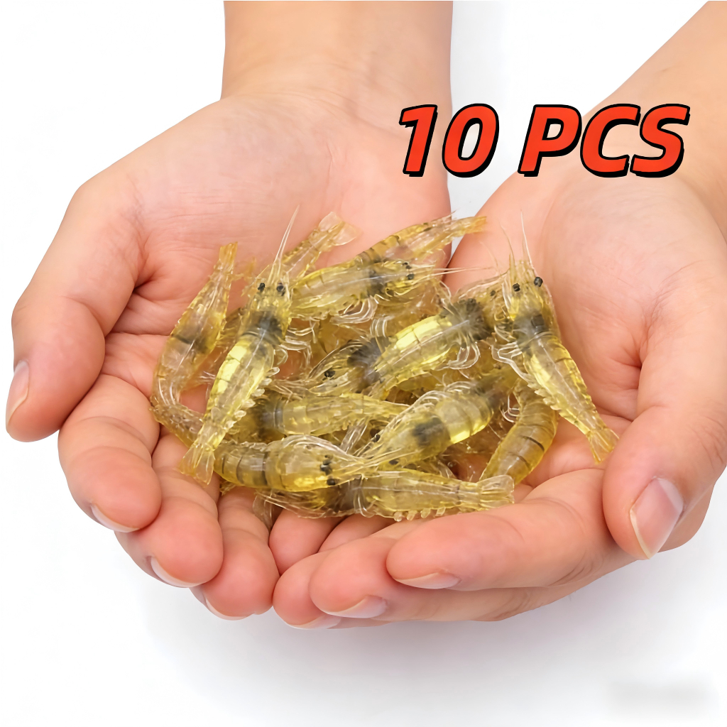 Pacote com 10 iscas artificiais de camarão - Artigos de pesca - Equipamentos de pesca - Isca de camarão de silicone com