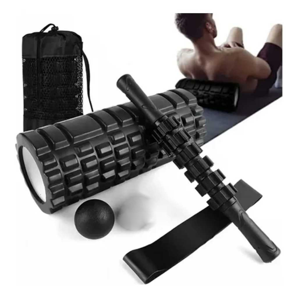 Imagem NINJA-Max Kit Completo 5x1Rolo de Massagem Bastão Miosfascial Bola Lacrosse Faixa Elástica Band Bolsa | NINJA-Max