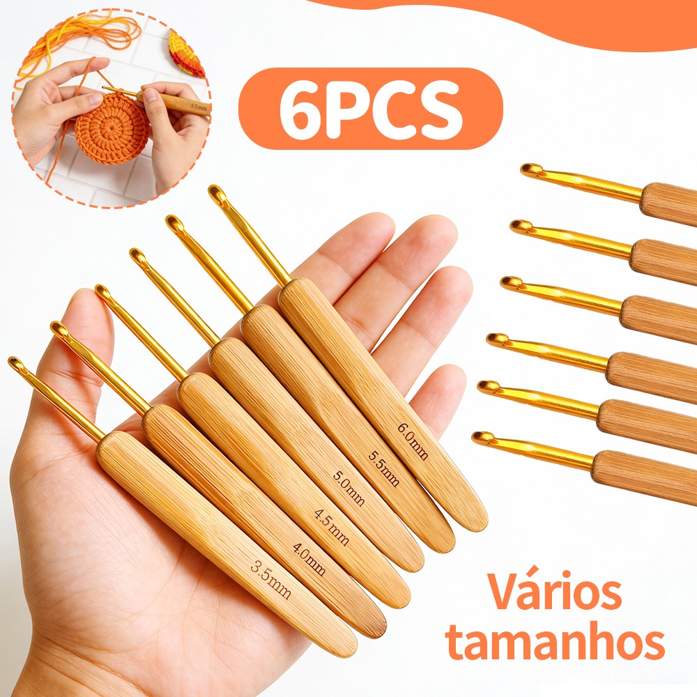 Agulhas de Crochê Cabo de Bambu Kit 6 Unidades Vários Tamanhos Profissionais em Oferta na Shopee