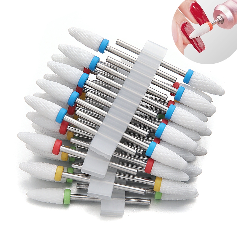 10 Pçs Cerâmica Prego Brocas Conjunto Fresa Para Máquina De Manicure Elétrica Bits Chama Arquivos Milho Pedicure Polonês