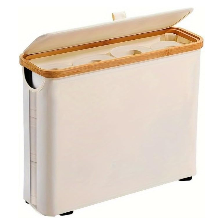 Suporte Cesto De Papel Higiênico De Bambu Com Tampa Para Armazenamento De Armário De Banhe...