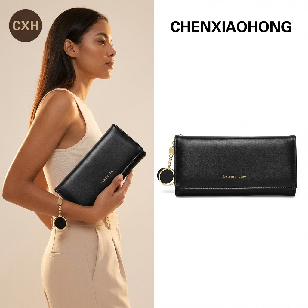 Uma carteira longa elegante e moderna para mulheres com um design de gancho único, carteira multifuncional perfeita para