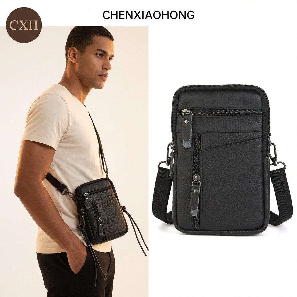 Bolsa de Ombro de Couro para Esportes ao Ar Livre Masculina, Bolsa de Cintura, B