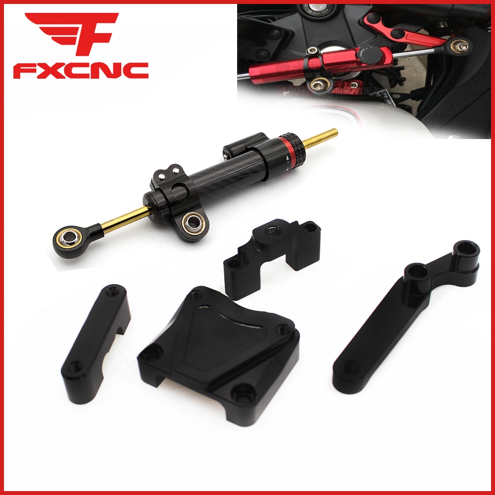 Para Kawasaki Ninja 300 Ninja300 2013-2017 CNC Fibra De Carbono Estabilizador Direção Amortecedor Suporte Kit Montagem A