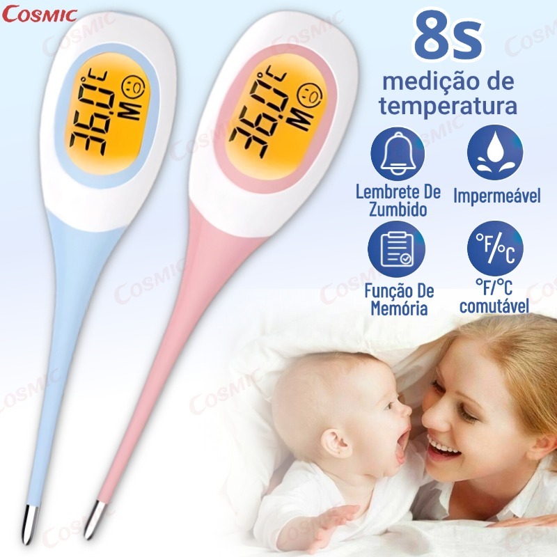 Imagem Novo Termômetro Digital com Medição Rápida de 8 Segundos para Adultos e Crianças Cabeça Macia Oral Axila °F/°C-CO