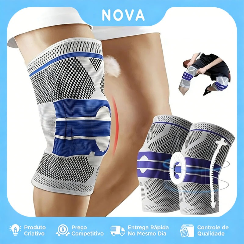 Kit 1/2 Joelheira Compressão Patelar Flexivel 3D Ortopedica Esportiva Anel e Haste Flexivel 3D Treino Alívio Dor Joelho