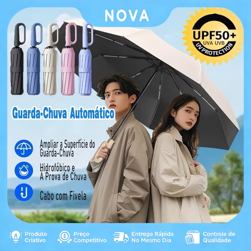Guarda Chuva Portátil Automático Grande À Prova De Vento Dobrável Resistente A UV E Protetor Solar
