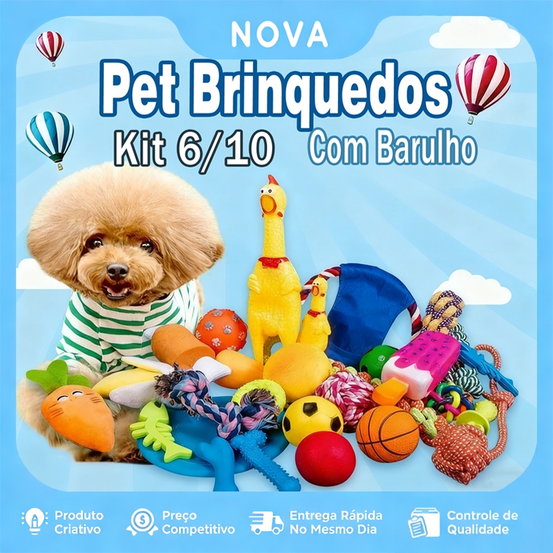 [ENVIO IMEDIATO]Kit 6/10 Mordedores Pet Brinquedos Diversos Para Cachorros Pequenos com Galinha