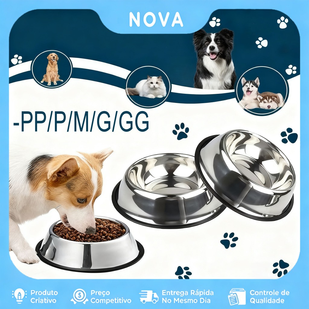 Comedouro e Bebedouro Inox Antiderrapante Para Cães e Gatos - Resistente e Ideal Para Pets de Todos os Potes em Oferta na Shopee