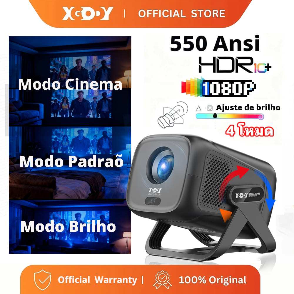 XGODY Gimbal A5 Mini Projetor 4K 550 ANSI FHD 1080P Android 11 MirrorLink Alinhamento Base Automático