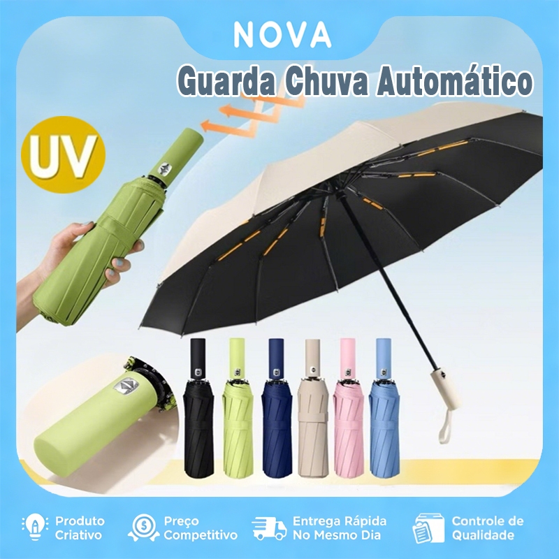 24K Guarda Chuva Automático Proteção Solar Blackout Dobrável Alta Resistência a Chuvas e Vento Forte