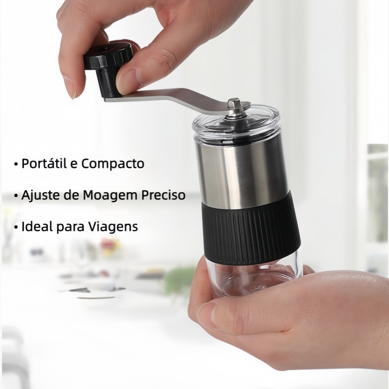 Moedor de Café Manual com Mecanismo de Cerâmica Compacto Inox Preto Manivela Prática